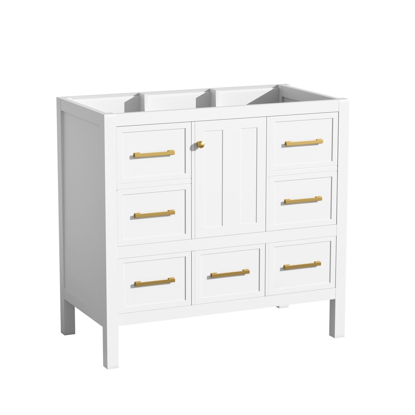 36 Bathroom Vanity Without Sink, Solid Wood Frame Bathroom Storage Cabinet, Freestanding Vanity With 5 Drawers& Soft Closing Doors NOT INCLUDE BASIN SINK
