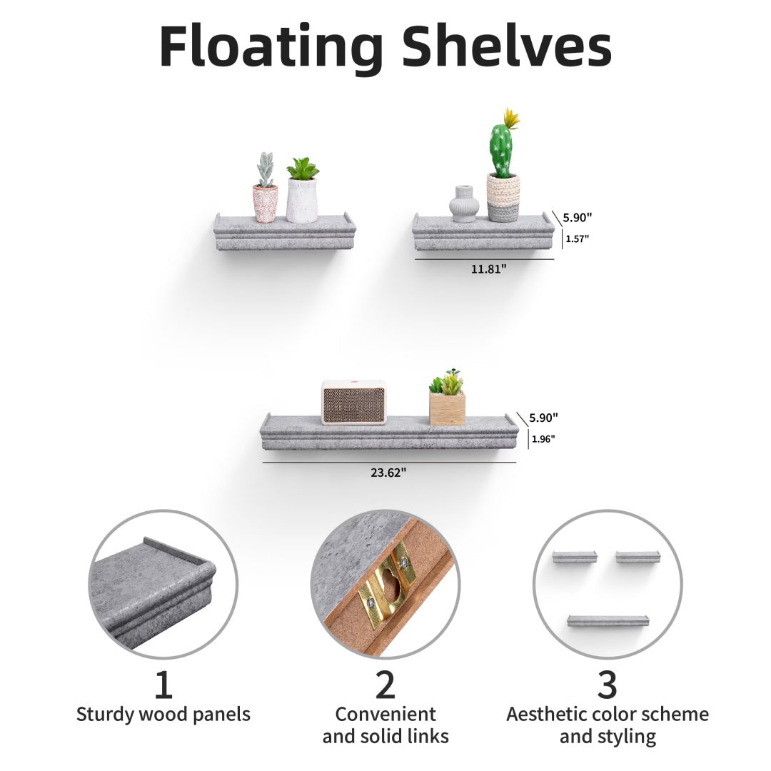 Floating Shelves 23.6 Wall Mounted Wood Shelves For Bathroom, Bedroom, Living Room, Kitchen, Hanging Shelf For Books Storage Decor With Invisible Brackets, Gray