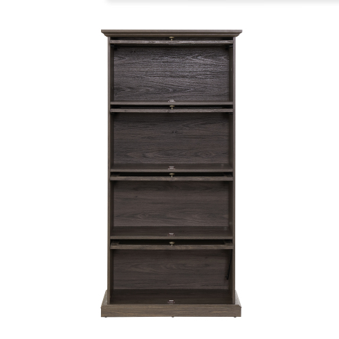 Glass Display Cabinet 4 Tier Glass Display Cabinet Storage Curio Cabinet With Flip Up Glass Doors, Collectors Showcase Toy Organizers Rack, Bookcase For Living Room BRO