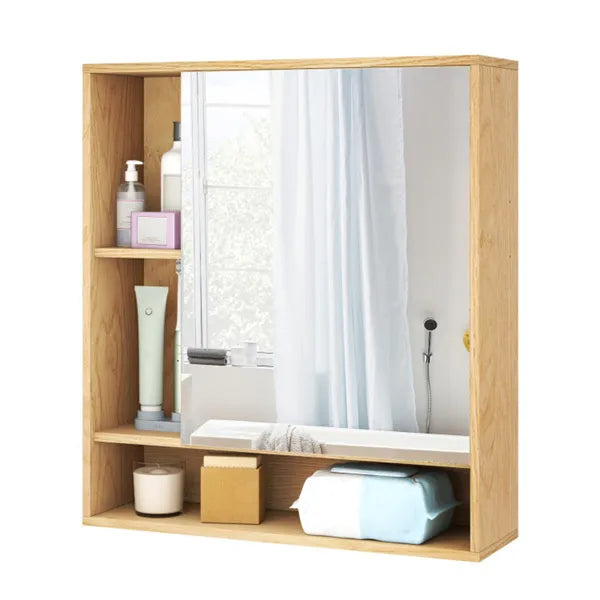 2 In 1 Mirrored Bathroom Wall Cabinet, Space-Saving Medicine Cabinet With Hidden Storage & Shelves - Natural