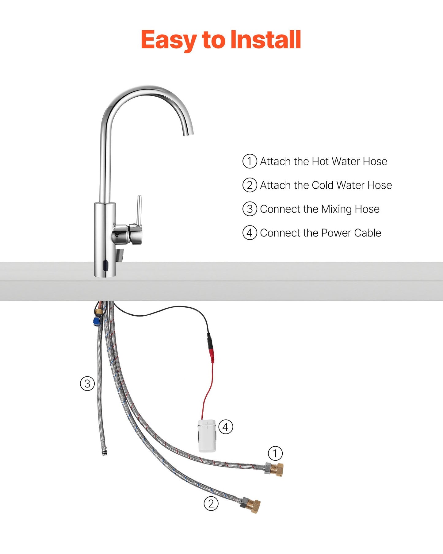 Touchless Kitchen Bar Sink Faucet, Single Handle Automatic Motion Sensor Bathroom Faucet, Hands-Free Adjustable Cold Hot Water Mixer Flexible Swivel For 9/16 In Pipe,Chrome Plated Silver