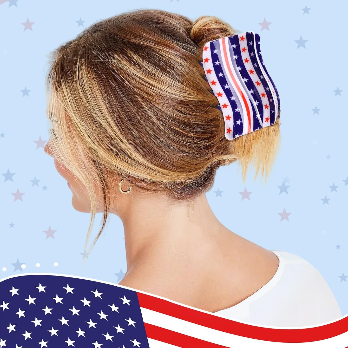 3Pcs American Flag Shaped Claw Clips USA Patriotic 4th Of July Design Hair Accessories Red White And Blue Hair Clips For Independence Day Veterans' Day Clearance