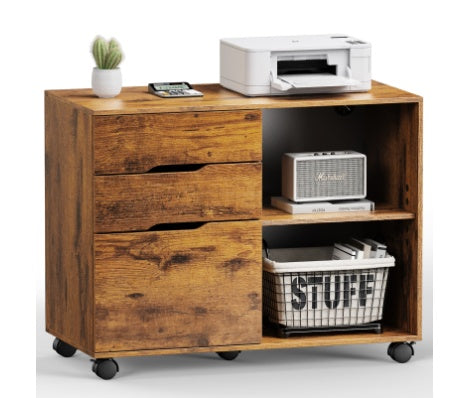 3 Drawer Mobile Rolling Lateral File Cabinet For Home Office And Kids Room