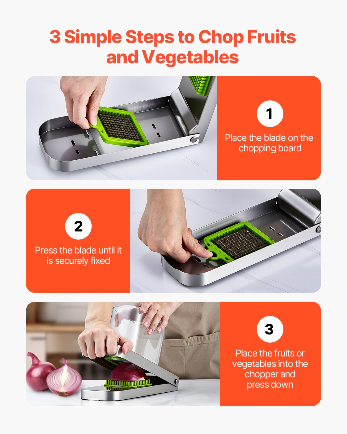 Vegetable Chopper Food Veggie Cutter 3 Stainless Onion Slicer With Container
