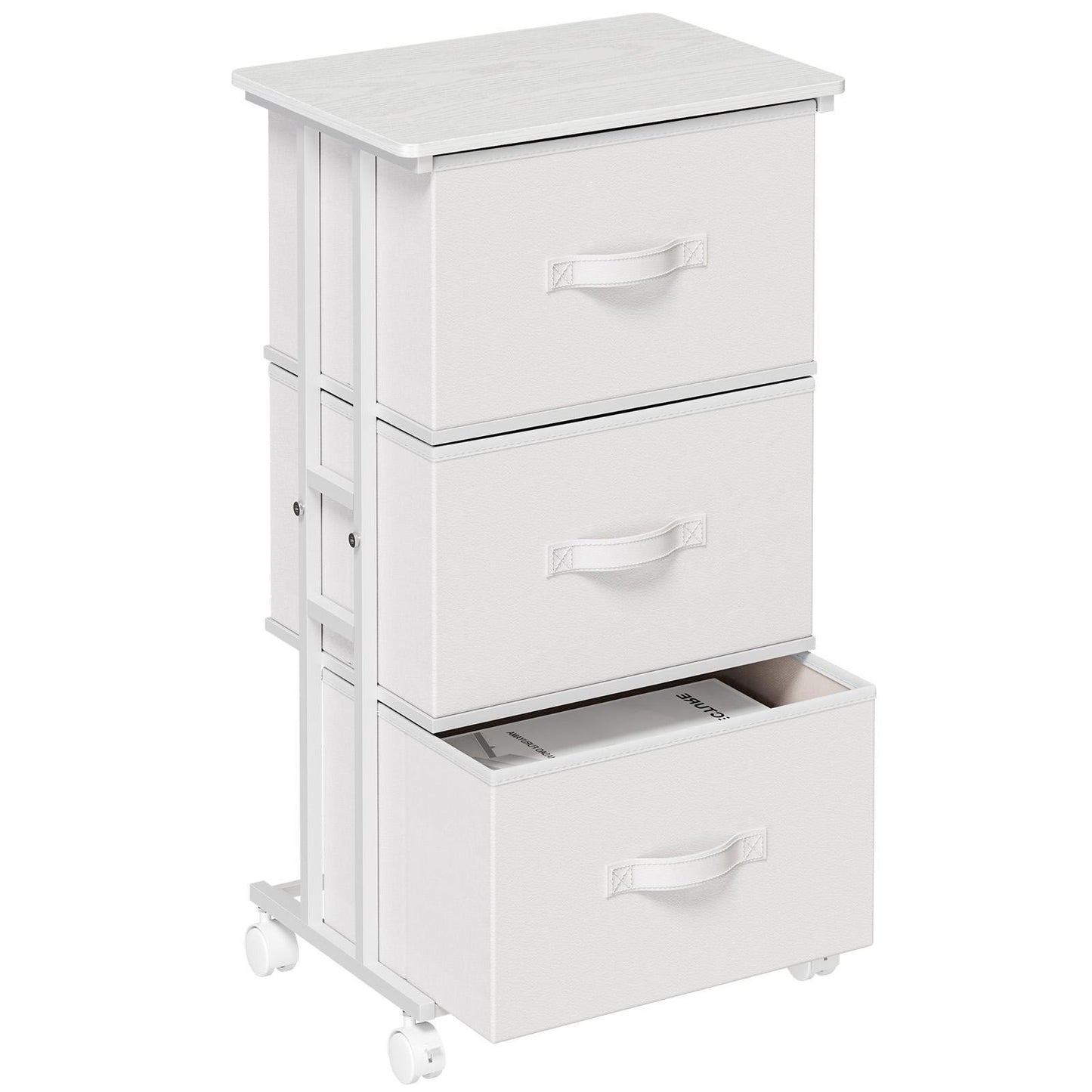 Bedroom Three-drawer Dressing Table With Wheels, Fabric Storage Cabinet With Detachable Fabric Drawers, Organizing Box