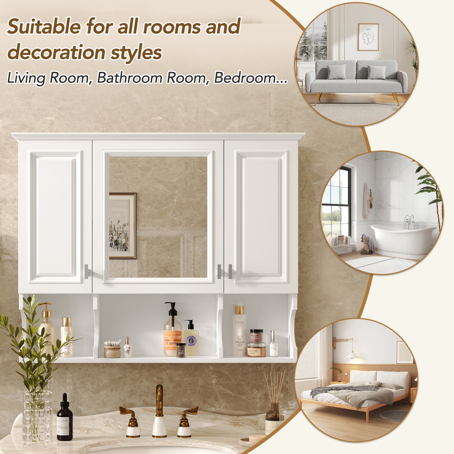 35'' X 28'' Wall Mounted Bathroom Medicine Cabinet, Modern Bathroom Wall Cabinet With Mirror, Mirror Cabinet With Open Shelves