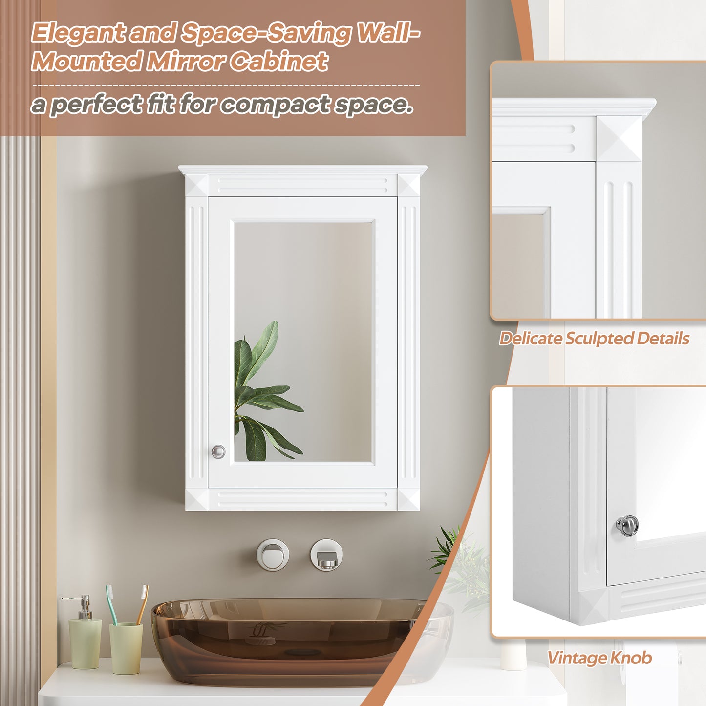 20 Wall Mounted Bathroom Storage Cabinet With Mirror, Medicine Cabinet With Height Adjustable Shelf, Over The Toilet Space Saver Cabinet