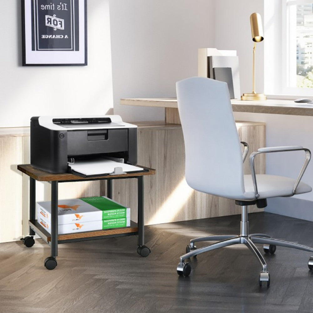 Under Desk Printer Stand With Storage Shelf And Lockable Wheels