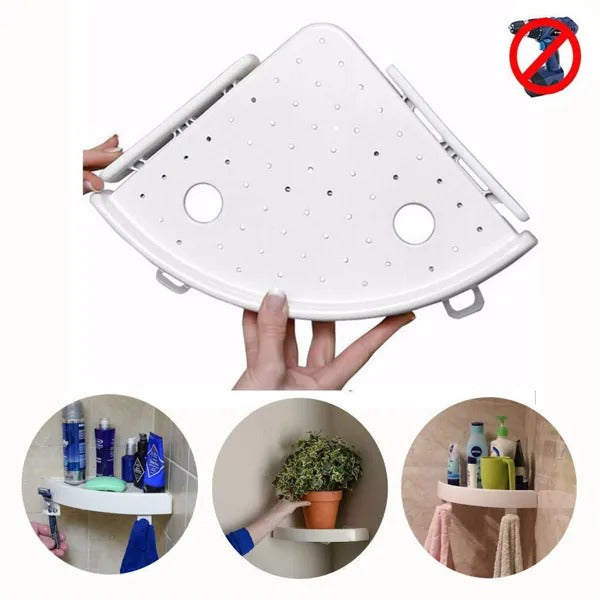 Bathroom Wall Corner Shelf Organizer Kitchen Corner Storage Rack Non-Marking Shelf With Hooks