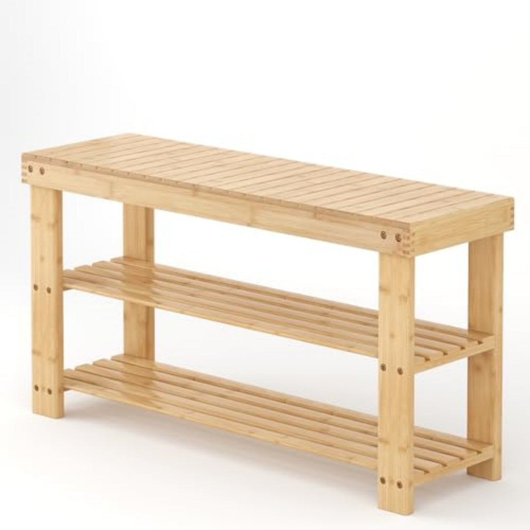Three-tier Shoe Rack Bench, Bamboo Entrance Storage Organizer, Front Door Entrance Shoe Rack