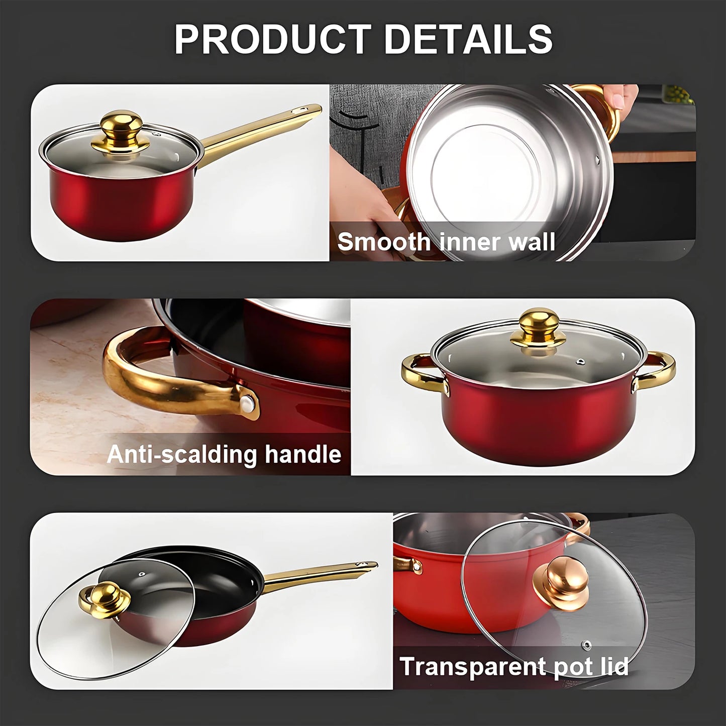 Red 12-Piece Cookware Set – Stainless Steel Non-Stick Kitchen Collectioncookware set, red cookware, 12 piece cookware, stainless steel cookware, non stick pots, kitchen cookware, complete kitchen set, cooking pots and pans