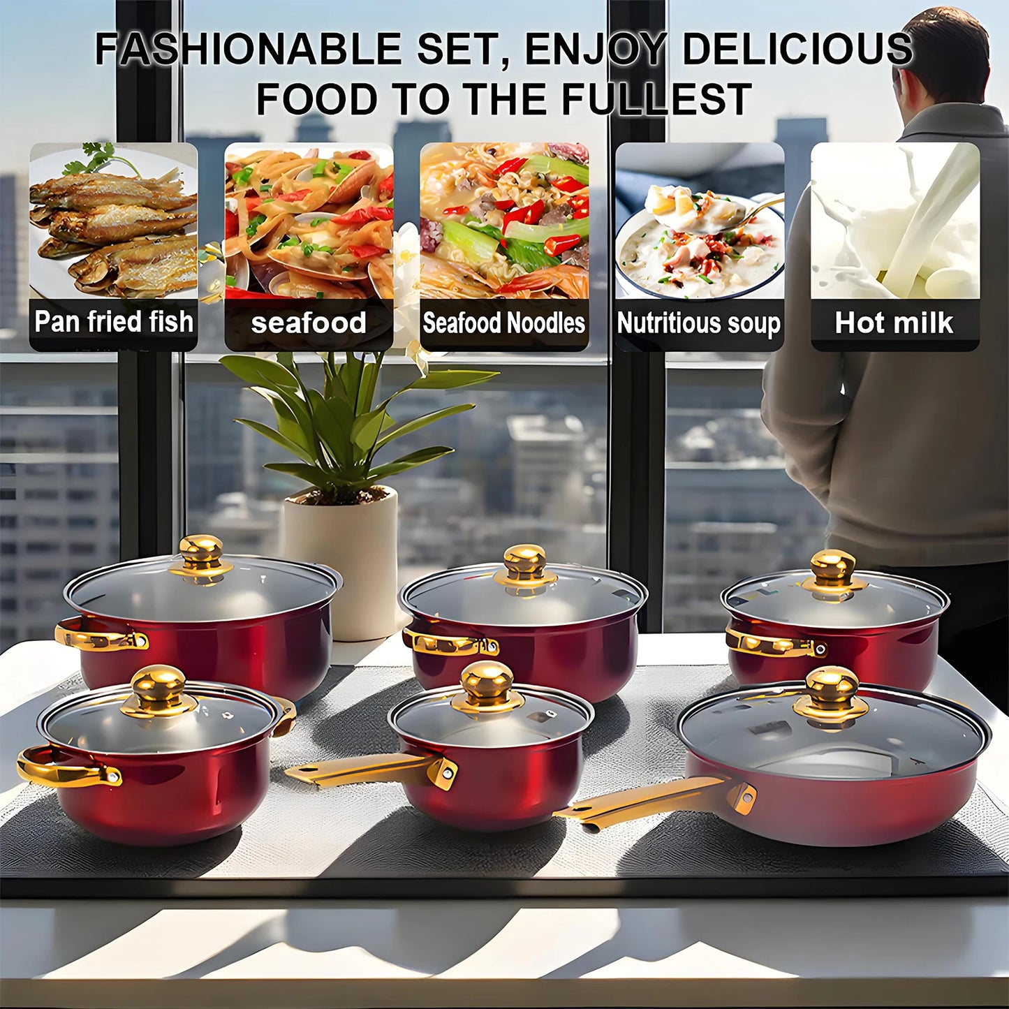 Red 12-Piece Cookware Set – Stainless Steel Non-Stick Kitchen Collectioncookware set, red cookware, 12 piece cookware, stainless steel cookware, non stick pots, kitchen cookware, complete kitchen set, cooking pots and pans