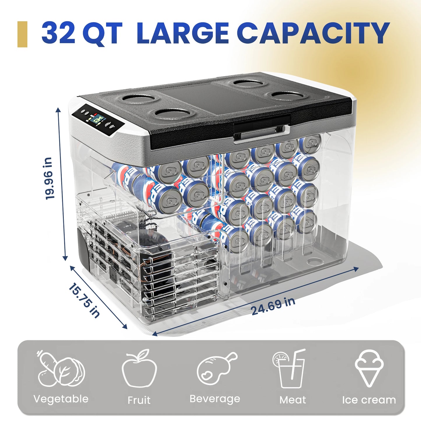 SIMZLIFE 31QT Portable Refrigerator – 12V/24V Compressor Mini Fridge for Car, RV & Camping (-4℉~68℉)