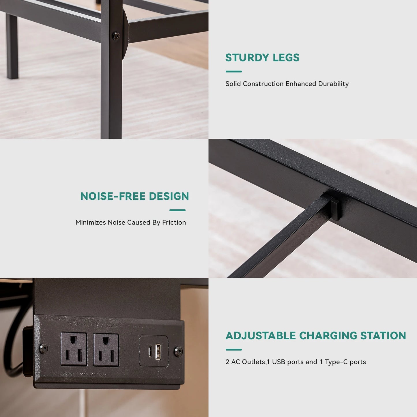 Comhoma Metal Canopy Bed Frame – Four-Poster with Charging Station, Headboard & Underbed Storage