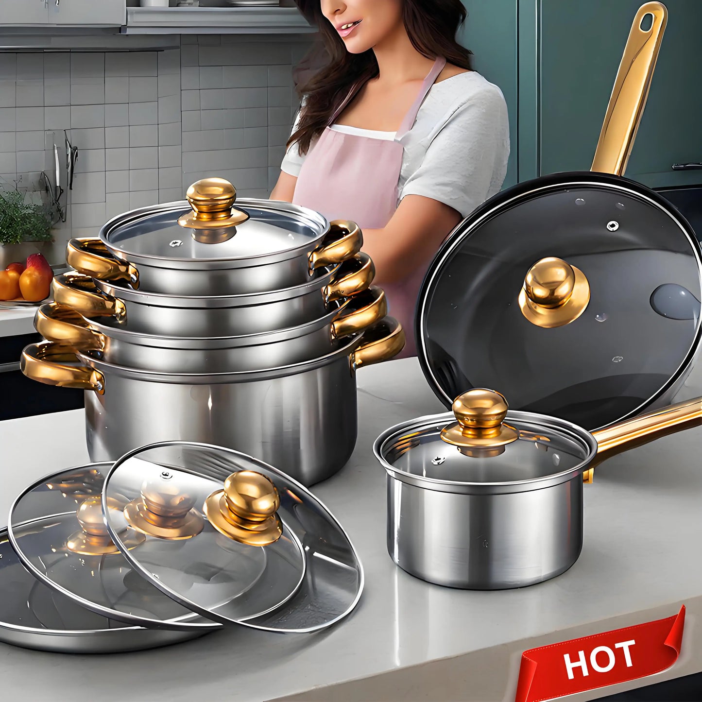 Red 12-Piece Cookware Set – Stainless Steel Non-Stick Kitchen Collectioncookware set, red cookware, 12 piece cookware, stainless steel cookware, non stick pots, kitchen cookware, complete kitchen set, cooking pots and pans