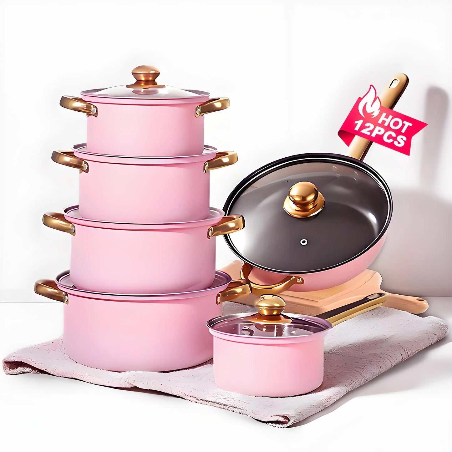 Red 12-Piece Cookware Set – Stainless Steel Non-Stick Kitchen Collectioncookware set, red cookware, 12 piece cookware, stainless steel cookware, non stick pots, kitchen cookware, complete kitchen set, cooking pots and pans