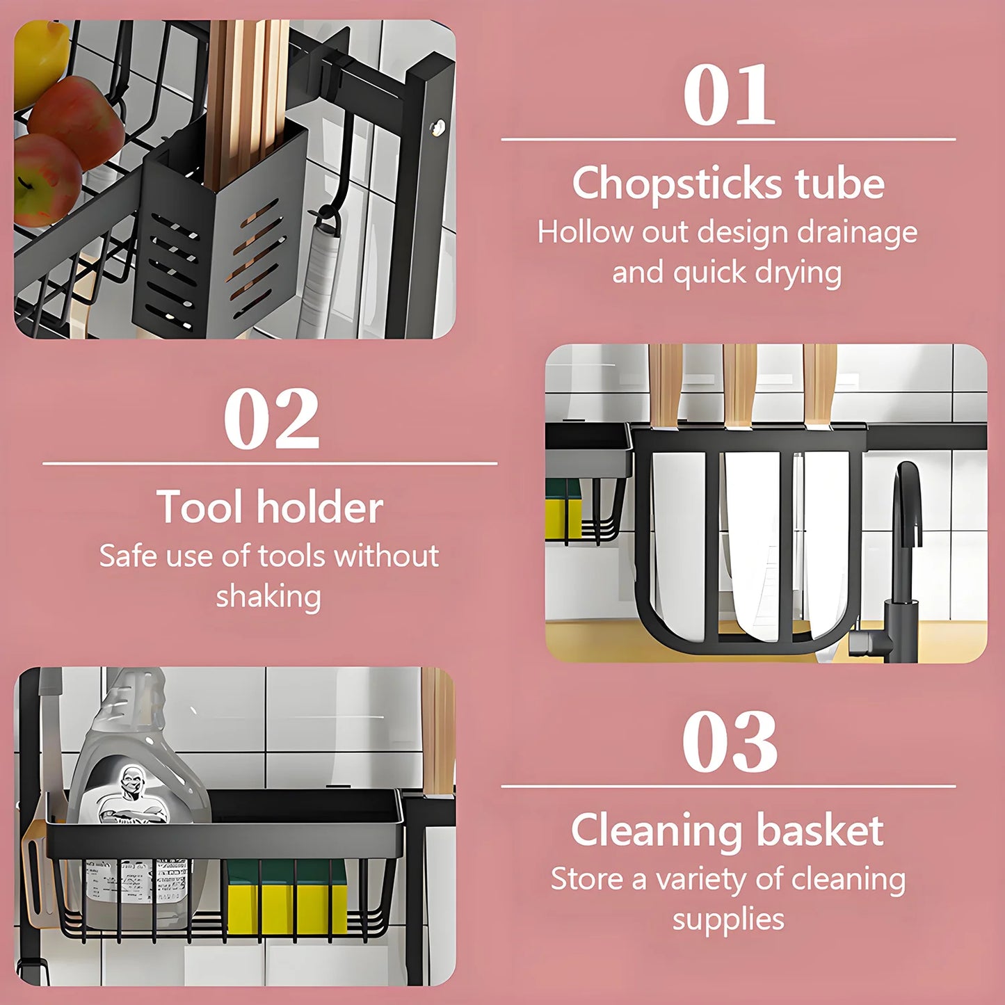 Double-Layer Sink Organizer – Bowl Rack with Knife & Chopstick Drain