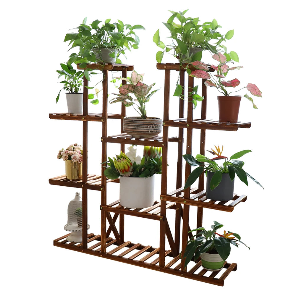 UNHO Multi-Tier Plant Stand – 46" Wood Flower Rack Holder with 16 Potted Display Shelves for Indoor & Outdoor Patio Garden