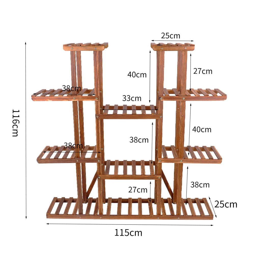UNHO Multi-Tier Plant Stand – 46" Wood Flower Rack Holder with 16 Potted Display Shelves for Indoor & Outdoor Patio Garden