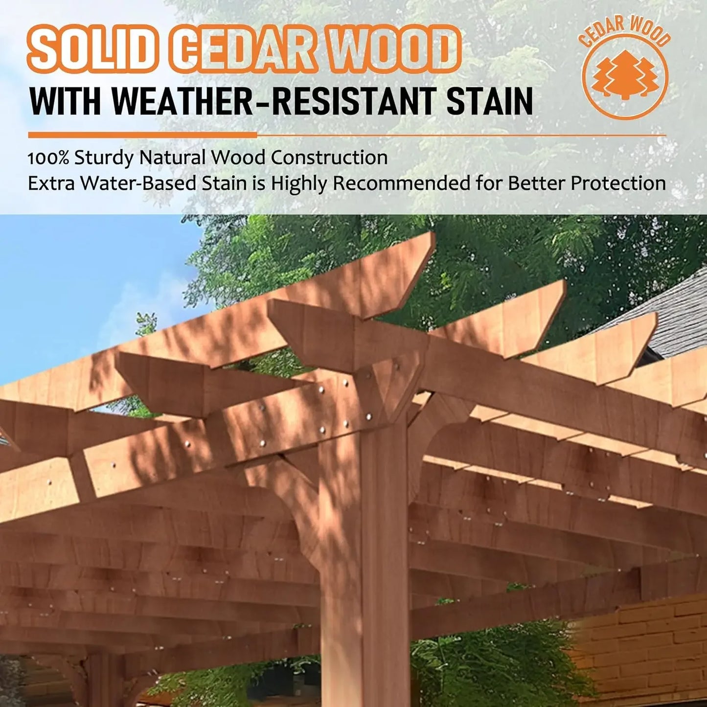 12x16 FT Wooden Pergola – Cedar Wood Gazebo with Flat Roof, Outdoor Garden Shelter with Stakes for Patio, Deck, Backyard & Lawn