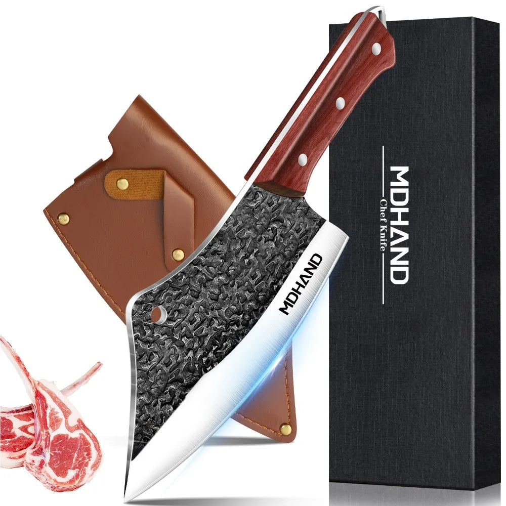 Hammered High Carbon Steel Butcher Knife – Boning, Cutting & Slicing with Gift Box
