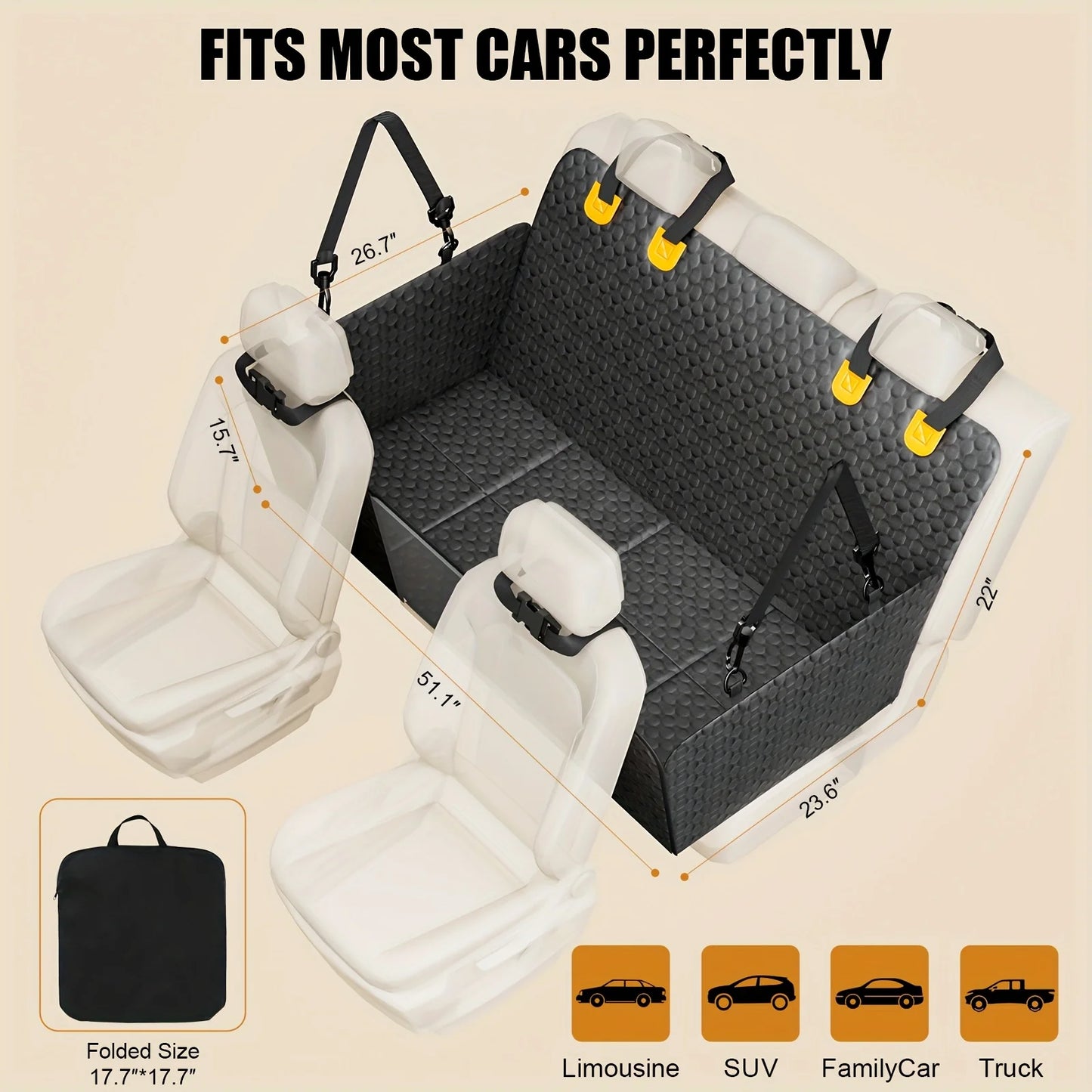 Dog Car Seat Cover with Hard Bottom – Back Seat Hammock & Extender