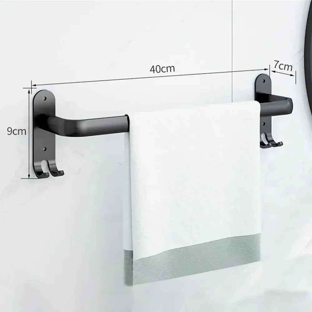 Aluminum Alloy Wall-Mount Bathroom Shelf with Hooks – Space-Saving Storage