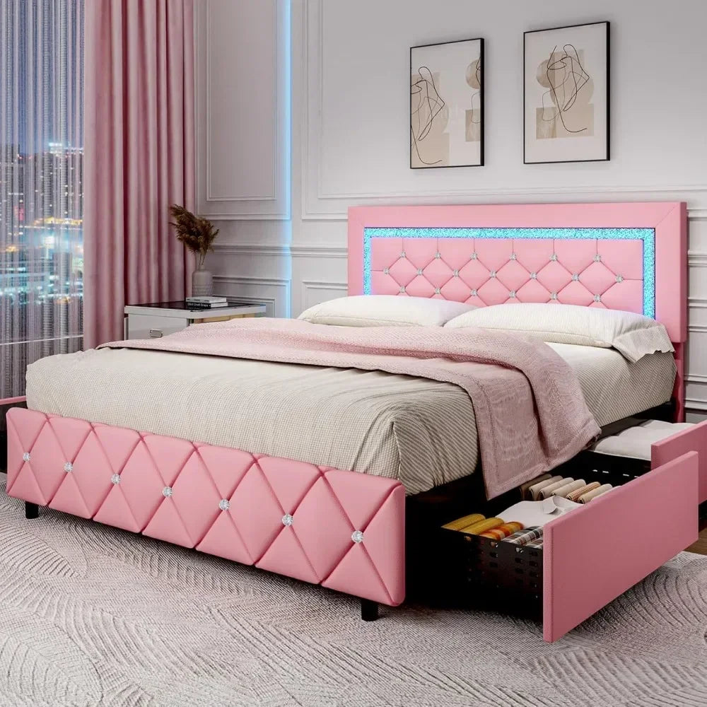 BarnFurin Full Size Upholstered Princess Platform Bed – Elegant Design with Headboard