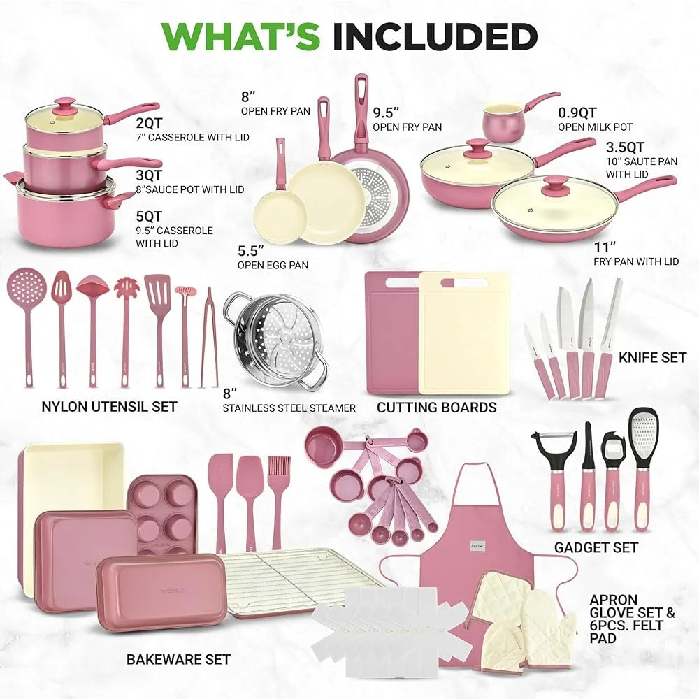 54-Piece Non-Stick Ceramic Cookware Set – Pots, Pans, Knives, Utensils & Bakewarecookware set, ceramic pots and pans, non stick cookware, kitchen tools set, 54 piece cookware, bakeware set, induction cookware, gas stove coo