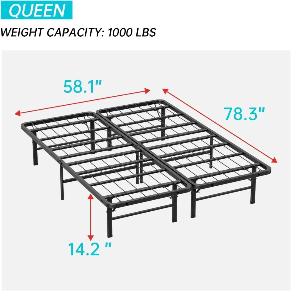 Queen Size Metal Platform Bed Frame, 14" Heavy-Duty Steel Mattress Foundation, Box Spring Replacement