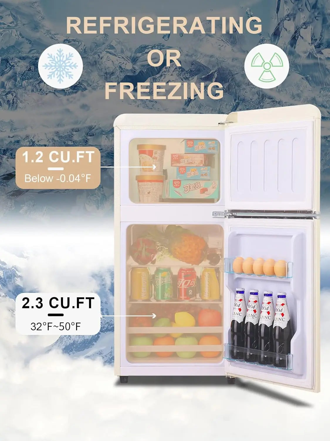KRIB BLING 3.2 Cu.Ft Retro Mini Fridge with Freezer – Compact Drink Chiller for Home & Office