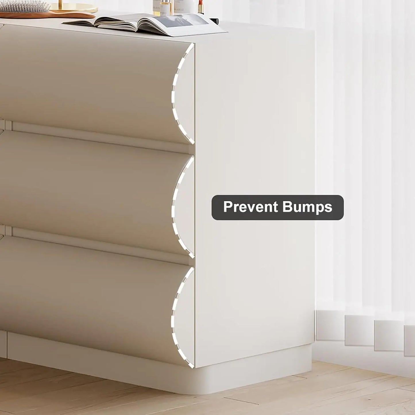 Modern White Leather 6 Drawer Dresser Chest with Storage Cabinet