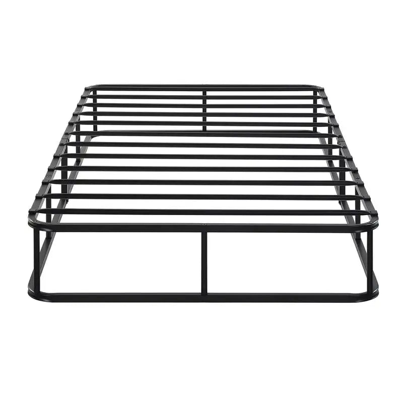 Twin Metal Bed Frame with Mattress Foundation, Black with Textured Fabric Cover