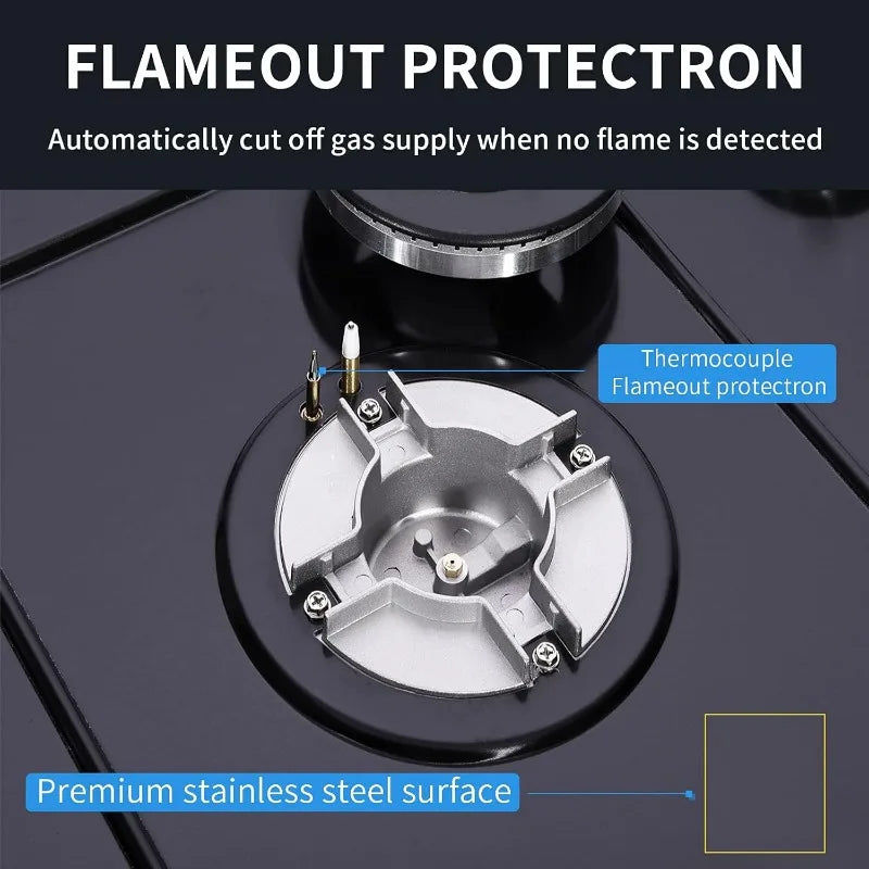 30" Gas Cooktop – 5-Burner Built-in Stainless Steel Stove Top, LPG/NG Convertible with Thermocouple Protection