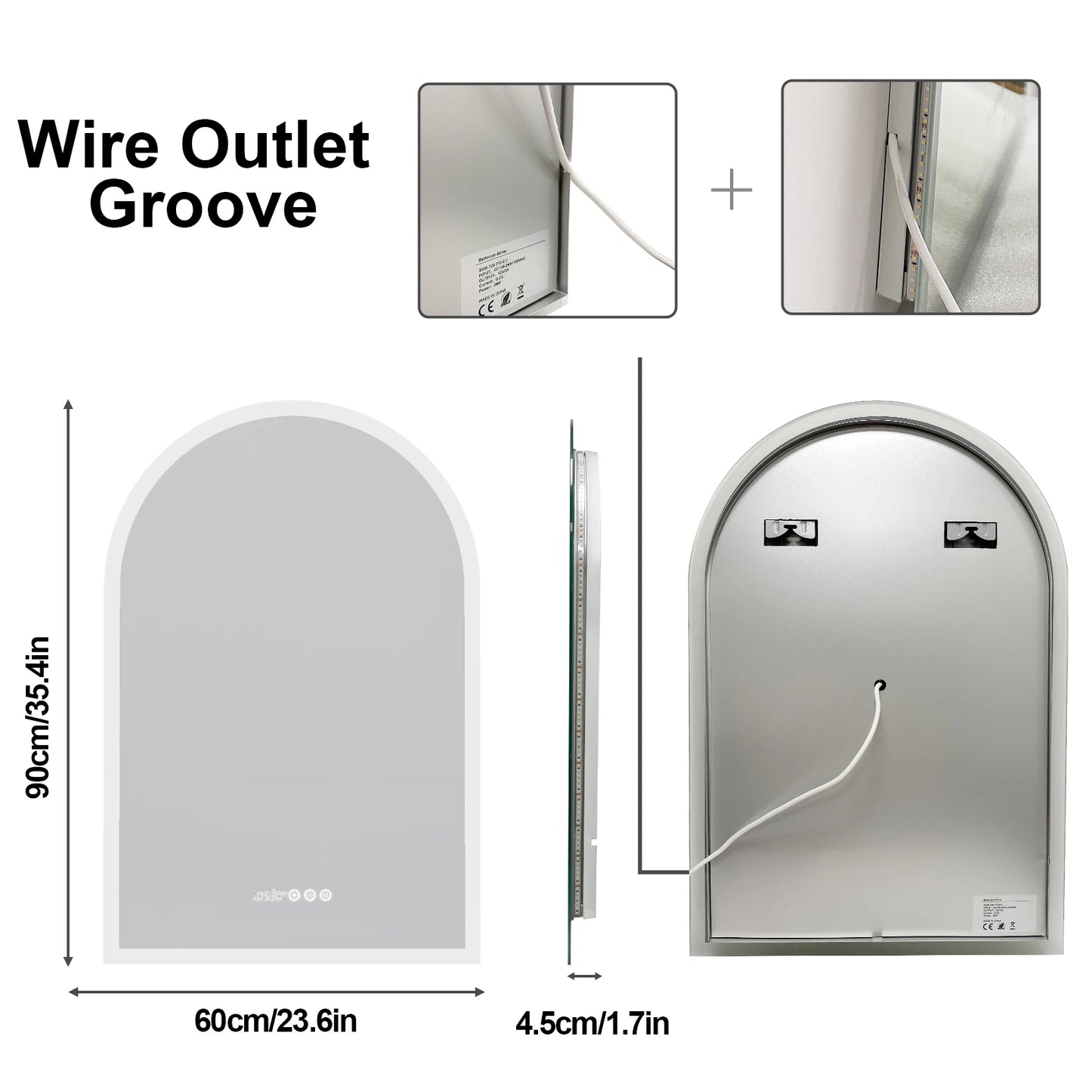 Arched Smart LED Bathroom Mirror – 36" x 24" Wall-Mounted Lighted Mirror