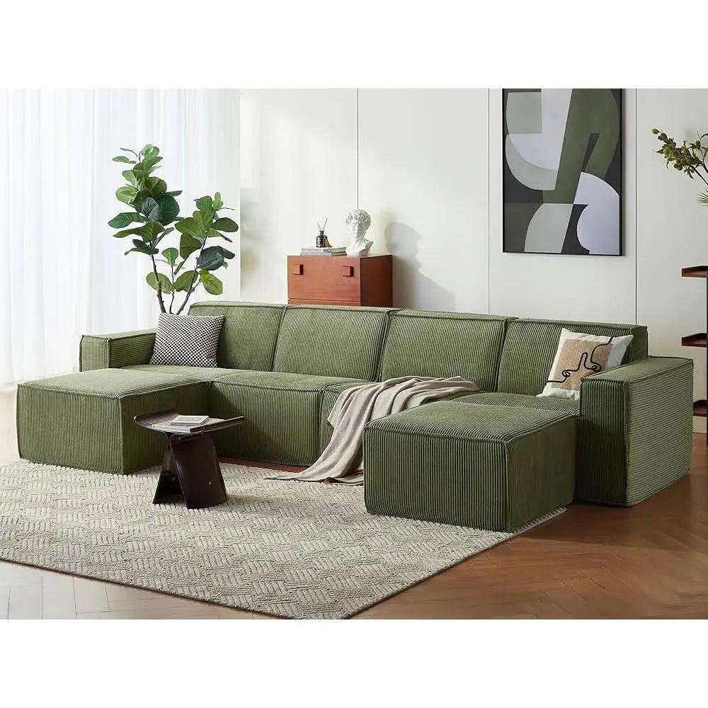 Oversized Modular U Shaped Sectional Sofa Deep Seats Luxe Corduroy Couch with Ottomans No Assembly Required Supportive Comfort