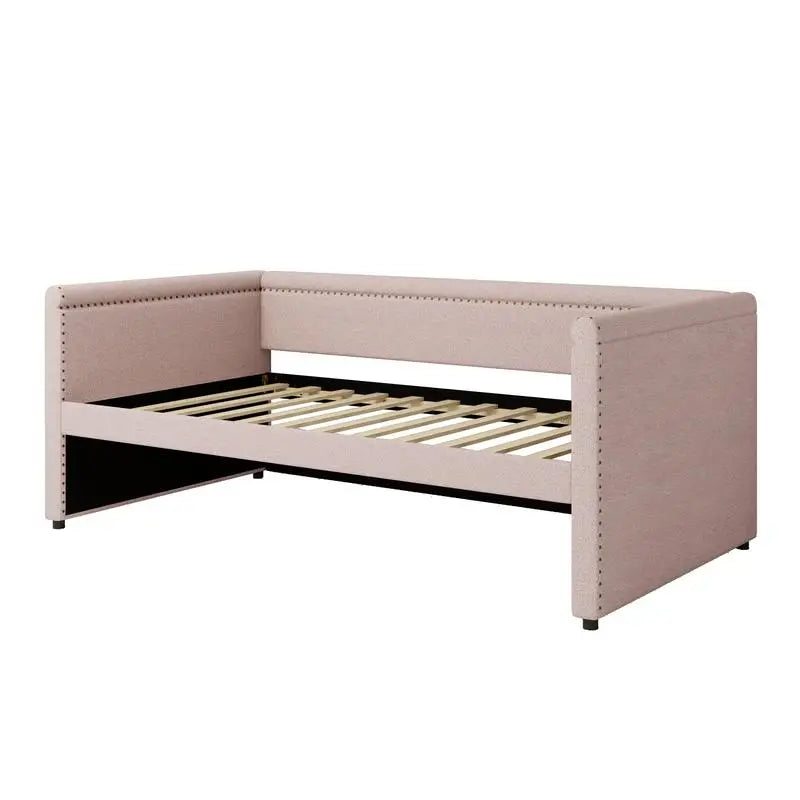 Modern Upholstered Twin Daybed with Trundle, Pink Guest Bed for Small Bedrooms & Study Rooms