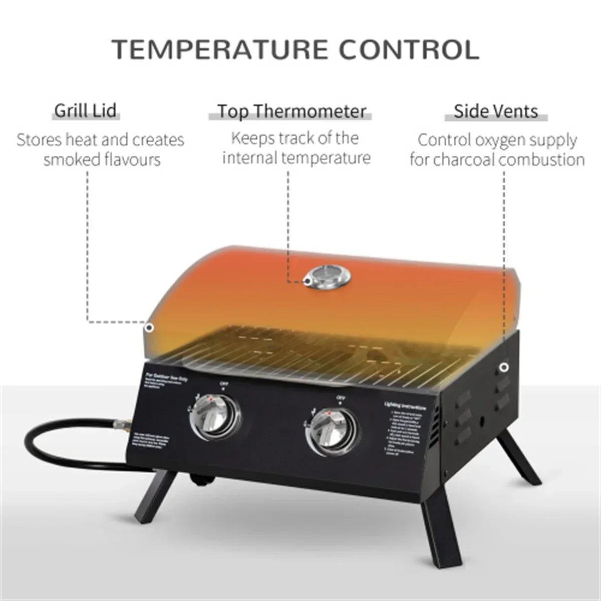 Folding Gas BBQ Grill – Portable 2-Burner Tabletop Grill with Charcoal Option
