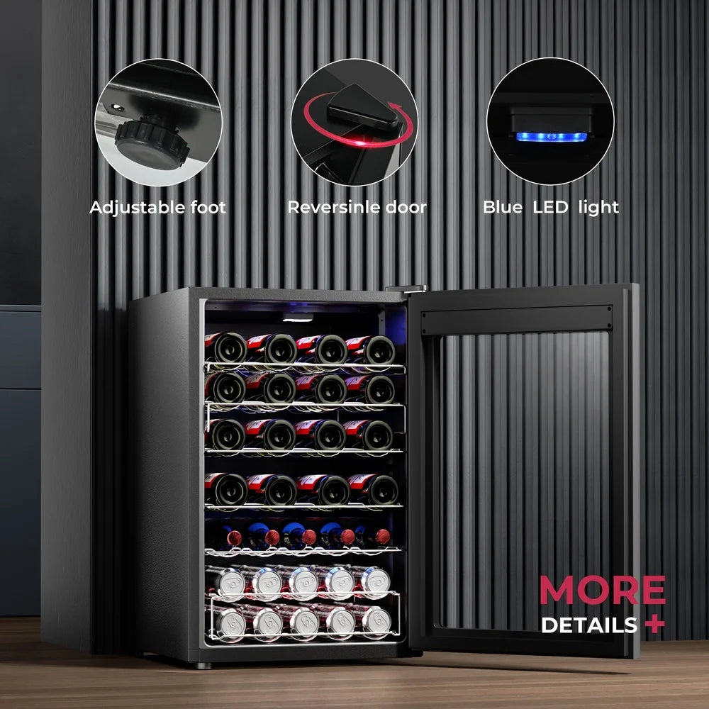44-Bottle Wine Cooler – Mini Refrigerator with Glass Door, Adjustable Temp, LED & Quiet Operation