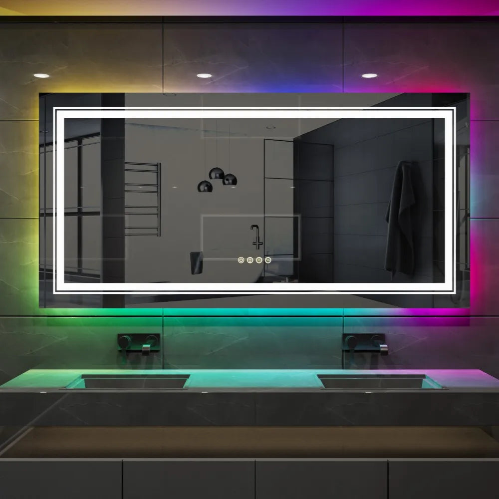 LUVODI Oversize RGB Wall Decorative Full-body Mirror Dimmable Defogging Bathroom Mirror with Touch Switch
