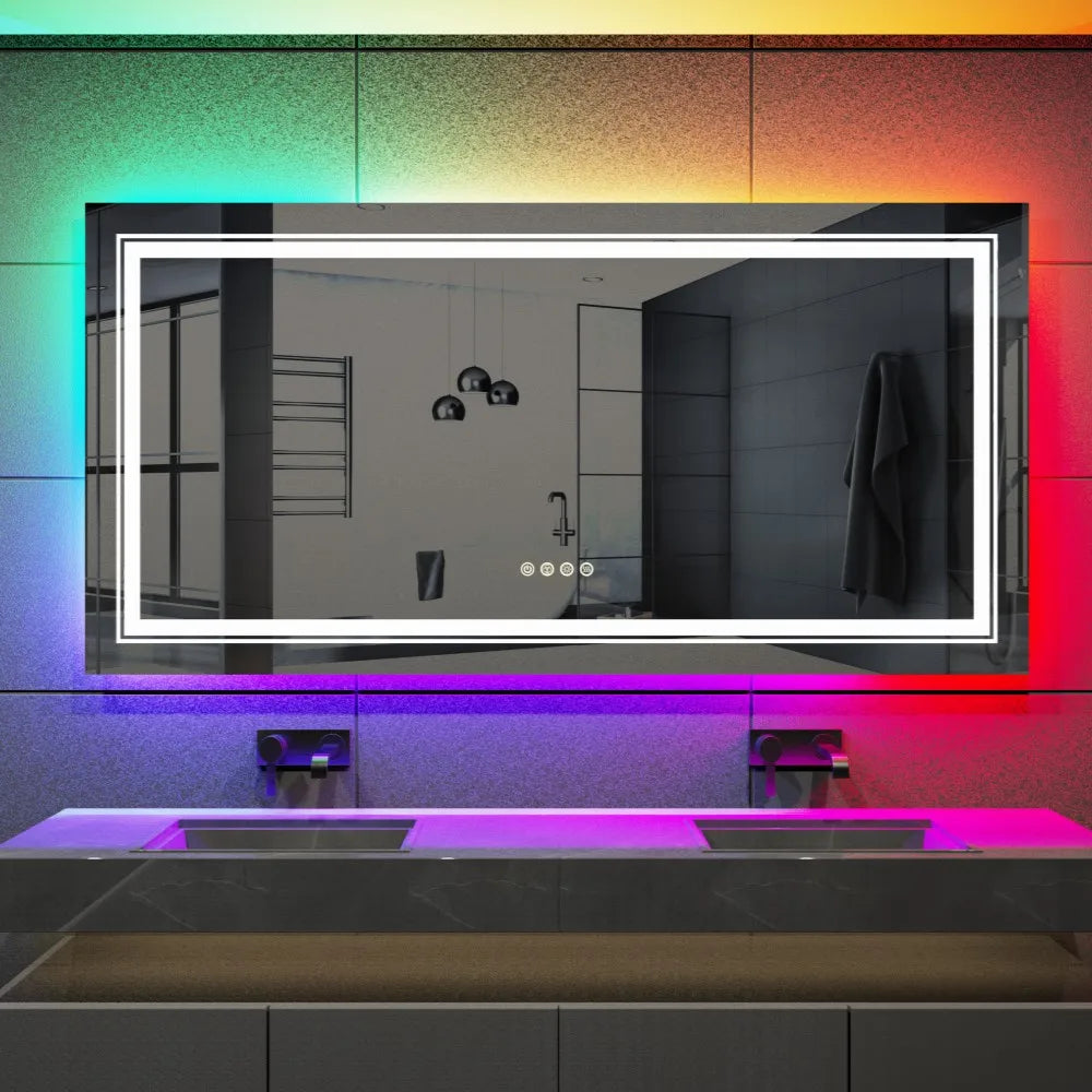 LUVODI Oversize RGB Wall Decorative Full-body Mirror Dimmable Defogging Bathroom Mirror with Touch Switch