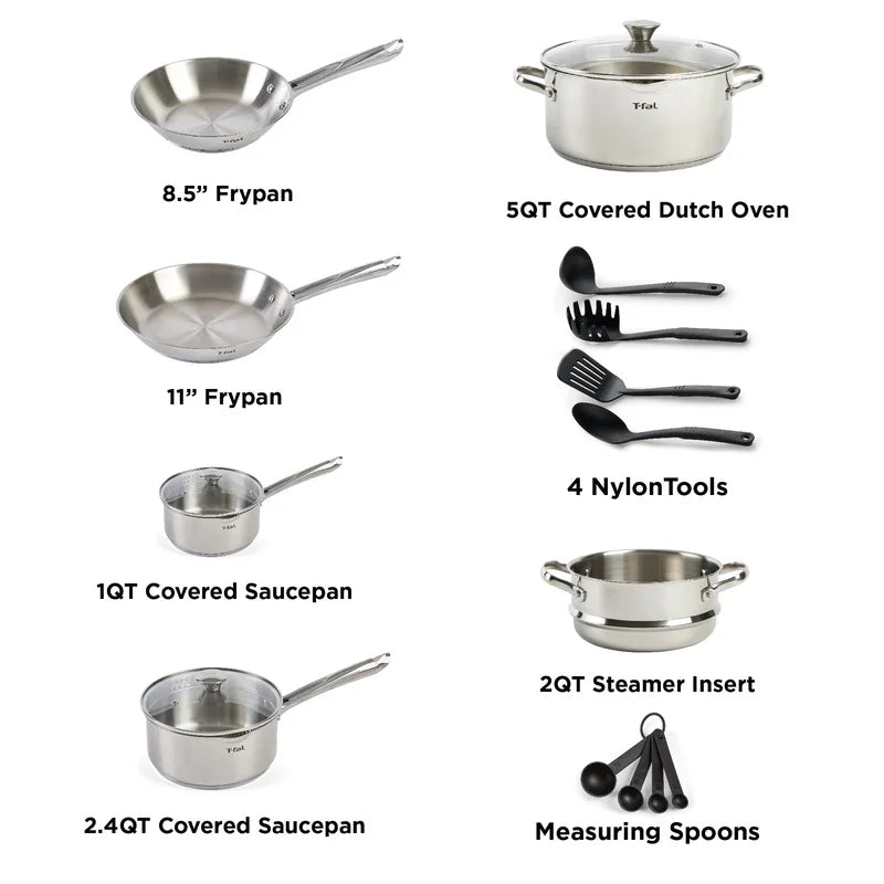 14-Piece Cook and Strain Stainless Steel Cookware Set – Nonstick with Straining Lids & Induction Base