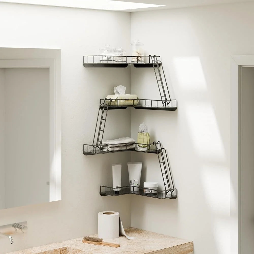 4-Tier Metal Corner Shelf – Fire Escape Style Decorative Storage Rack