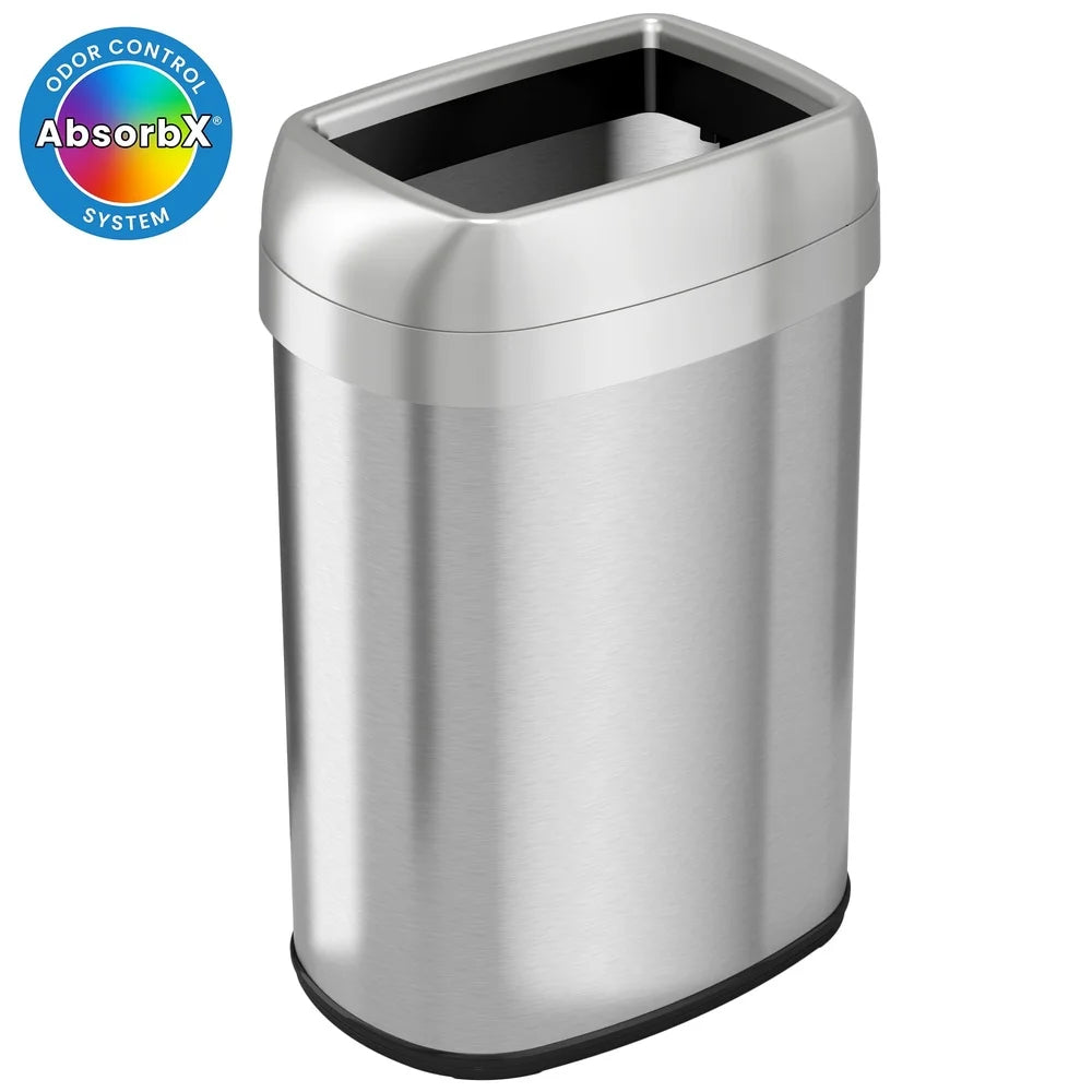 Commercial Grade 13 Gallon Elliptical Open Top Trash Can Dual Odor Filters Touchless Slim Design Kitchen Office Garage