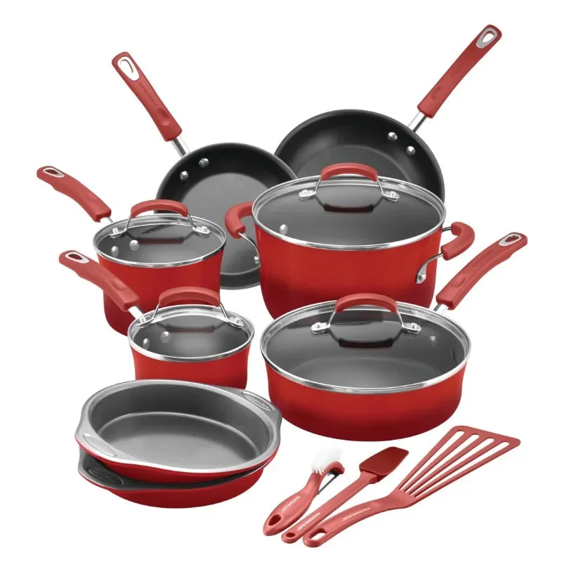 Rachael Ray 15-Piece Nonstick Cookware Set – Durable Pots & Pans with Lids and Kitchen Utensils