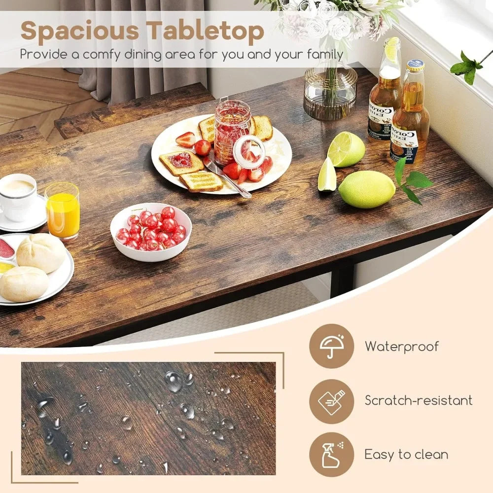Dining Table Set for 4 – Rectangular Wood Table with Bench & 2 Stools, Industrial Space-Saving Kitchen Dinette