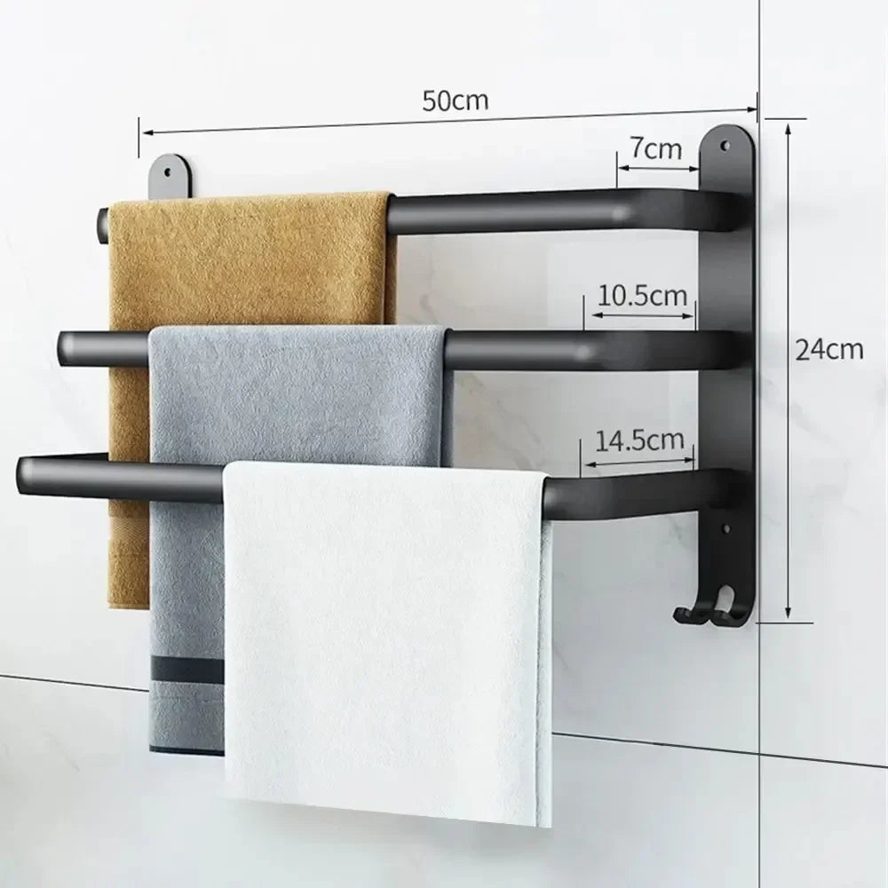 Aluminum Alloy Wall-Mount Bathroom Shelf with Hooks – Space-Saving Storage