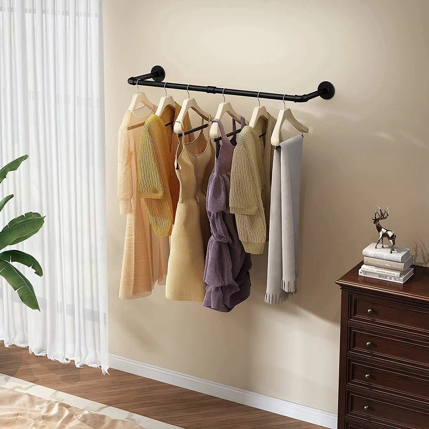 Wall-Mounted Pipe Rack – 180cm with Shelf & Hooks