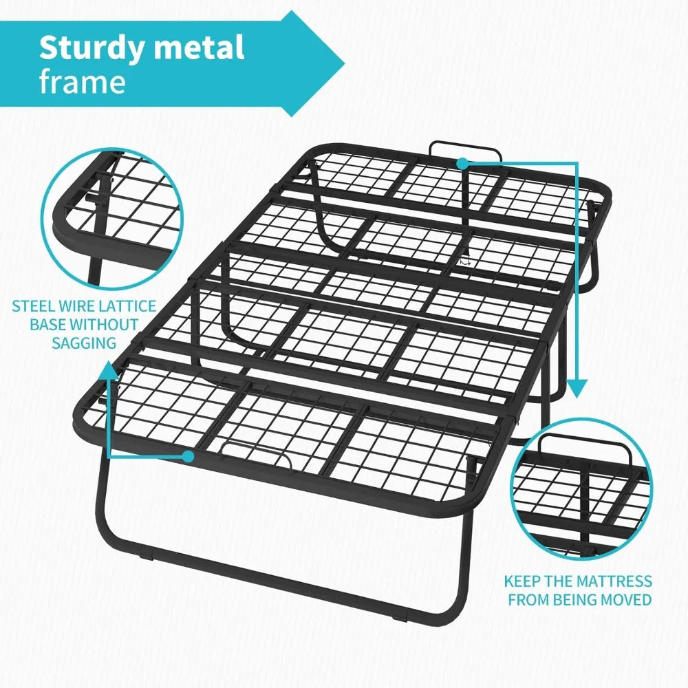 Twin Size Folding Rollaway Bed with 4" Foam Mattress & Sturdy Metal Frame, Portable Extra Bed