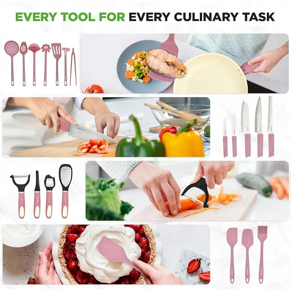 54-Piece Non-Stick Ceramic Cookware Set – Pots, Pans, Knives, Utensils & Bakewarecookware set, ceramic pots and pans, non stick cookware, kitchen tools set, 54 piece cookware, bakeware set, induction cookware, gas stove coo